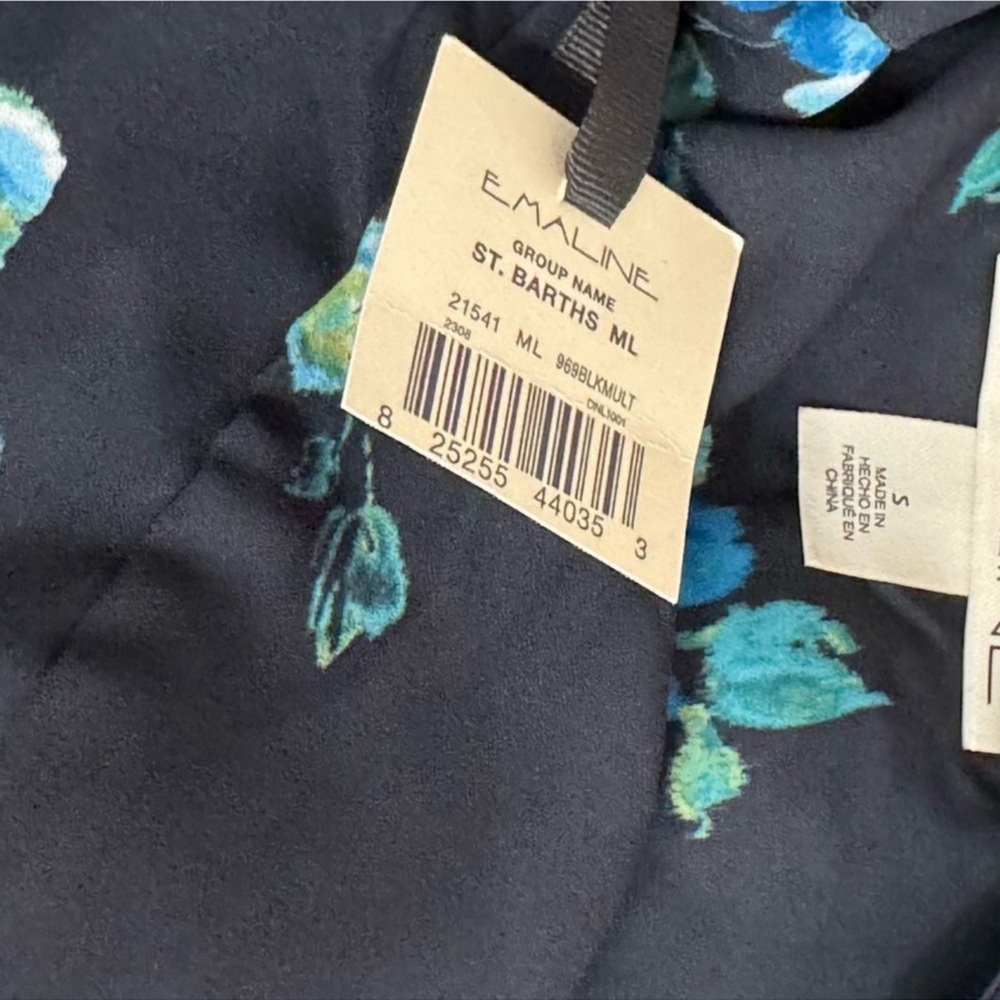 Floral V-Neck Top Blouse Black Blue Floral - Picture 6 of 7
